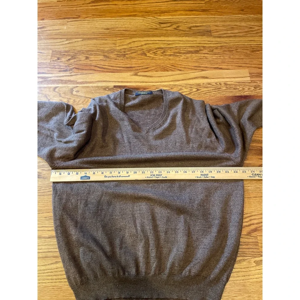 VTG Brooks Brothers Mens Sweater Large Brown Merino Wool Cotton V-Neck USA Made
